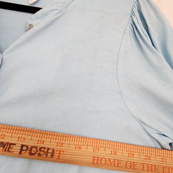 Anthropologie Amadi puff sleeve blouse L tencel Romantic Bohemian Blue Peasant - Picture 7 of 13